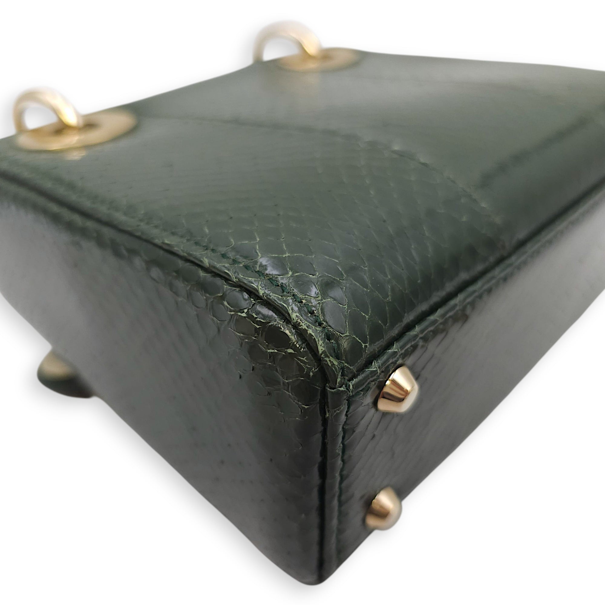Lady Dior Mini Green Crossbody Bag in Python, Gold hardware