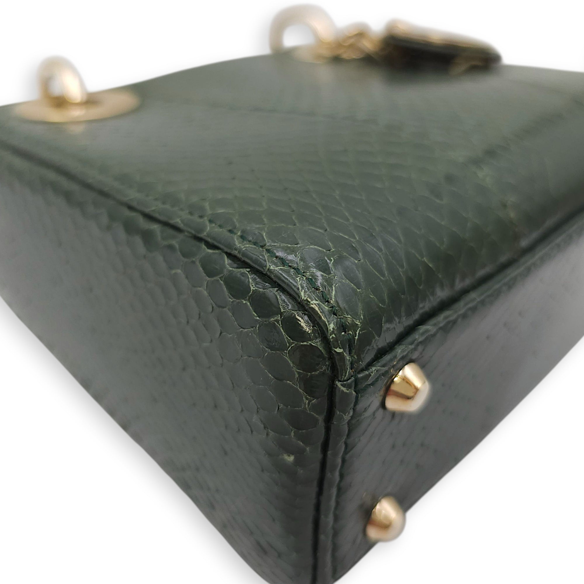 Lady Dior Mini Green Crossbody Bag in Python, Gold hardware