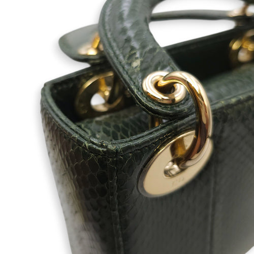 Lady Dior Mini Green Crossbody Bag in Python, Gold hardware