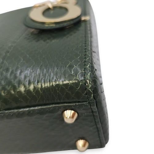 Lady Dior Mini Green Crossbody Bag in Python, Gold hardware