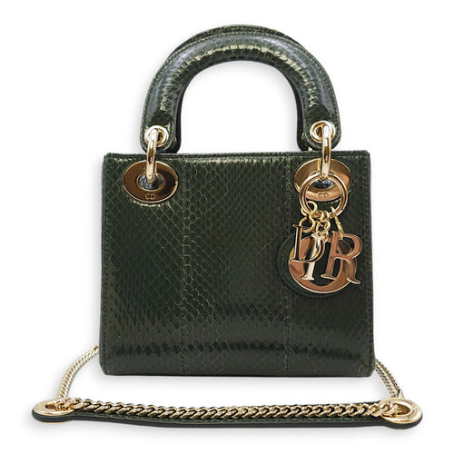 Lady Dior Mini Green Crossbody Bag in Python, Gold hardware