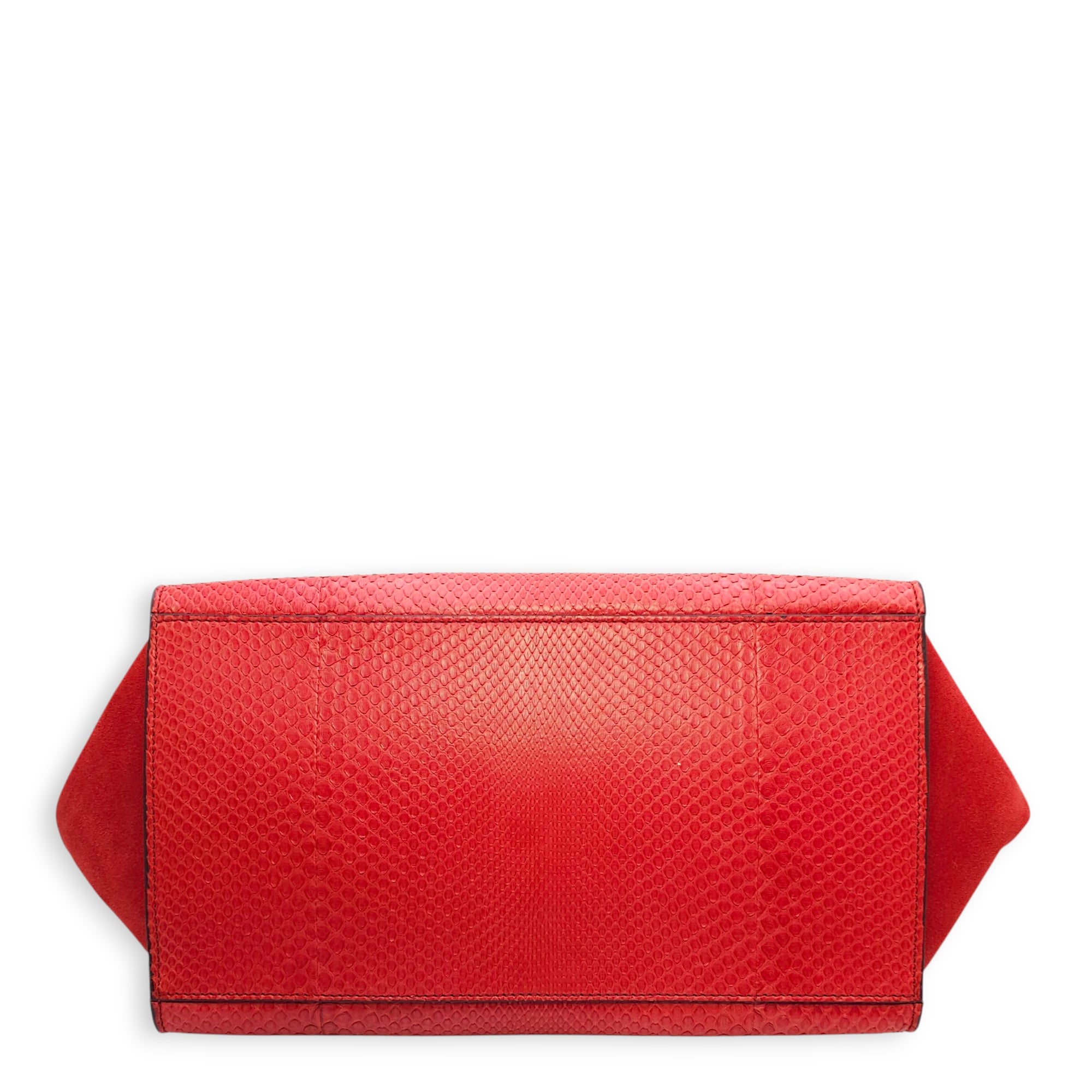 Trapeze Large Red Shoulder Bag in Python, Gold hardware