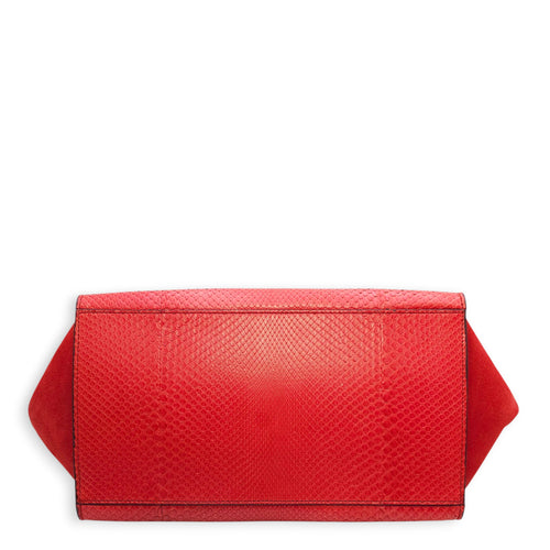 Trapeze Large Red Shoulder Bag in Python, Gold hardware