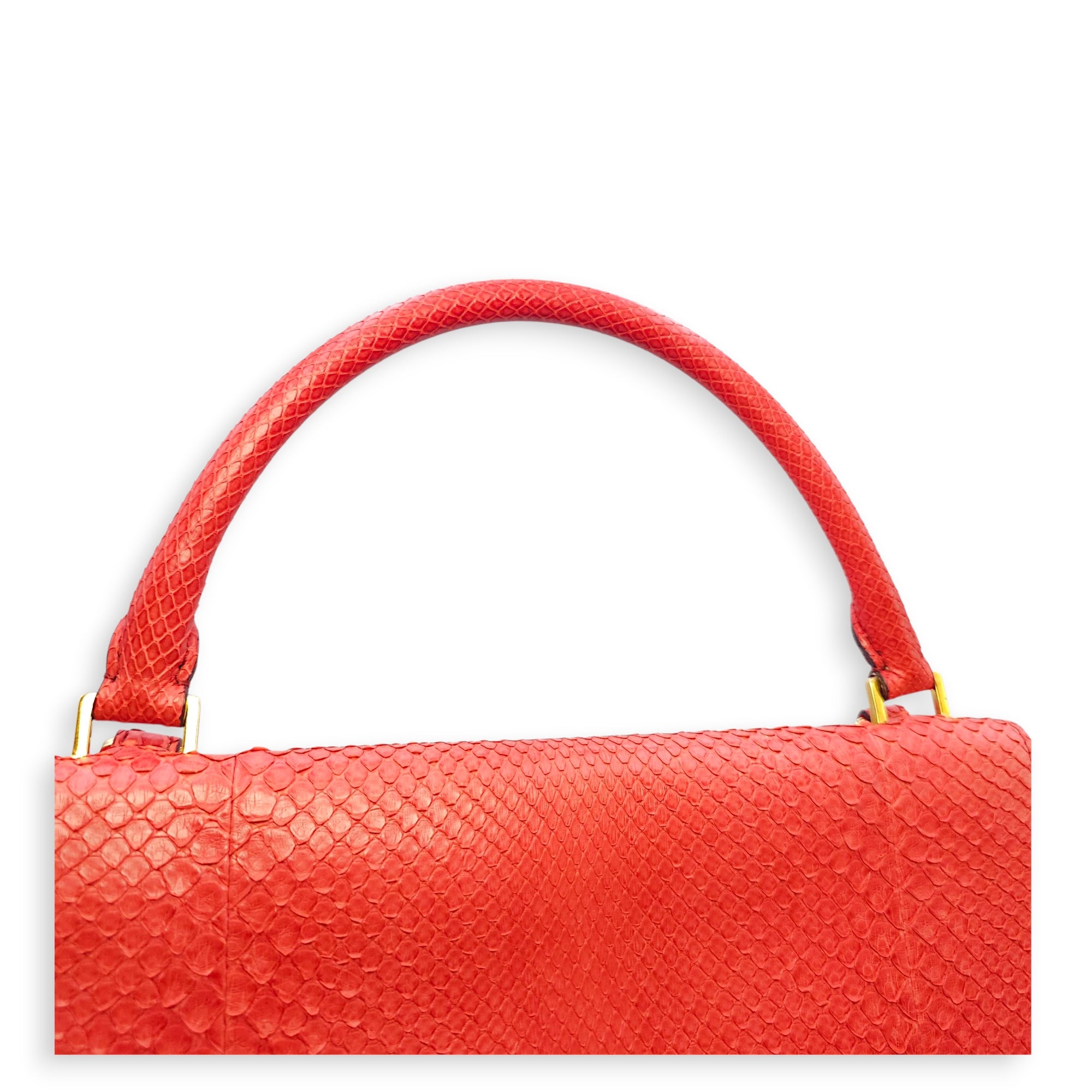 Trapeze Large Red Shoulder Bag in Python, Gold hardware