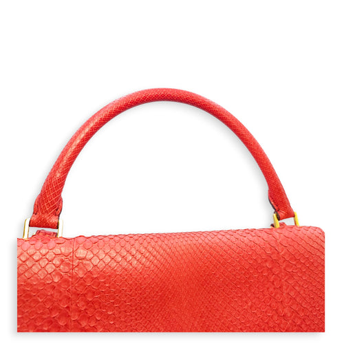 Trapeze Large Red Shoulder Bag in Python, Gold hardware