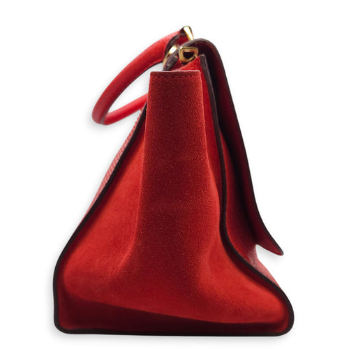 Trapeze Large Red Shoulder Bag in Python, Gold hardware