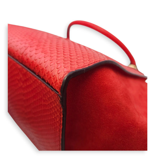 Trapeze Large Red Shoulder Bag in Python, Gold hardware