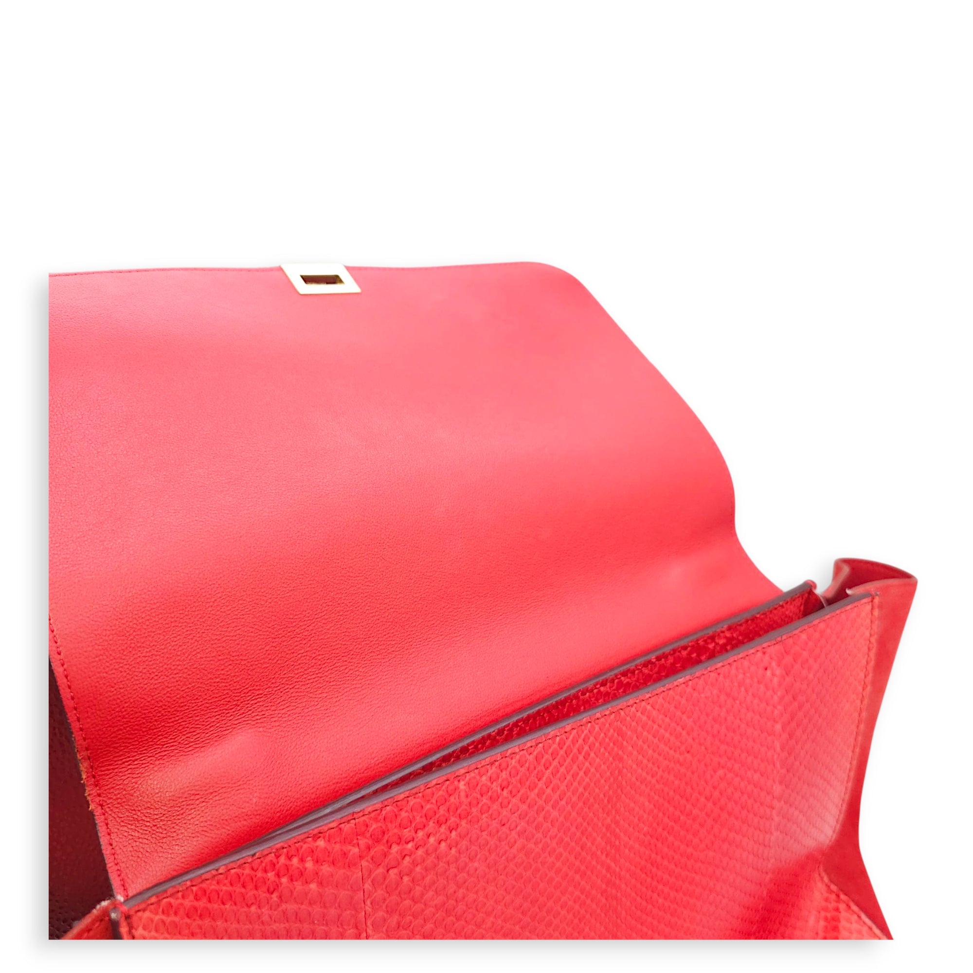 Trapeze Large Red Shoulder Bag in Python, Gold hardware