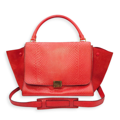 Trapeze Large Red Shoulder Bag in Python, Gold hardware