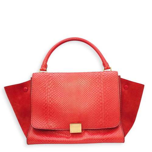 Trapeze Large Red Shoulder Bag in Python, Gold hardware