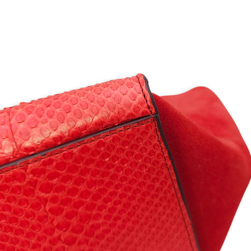 Trapeze Large Red Shoulder Bag in Python, Gold hardware