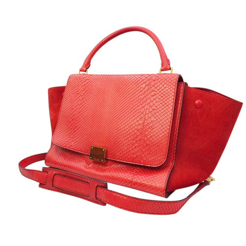 Trapeze Large Red Shoulder Bag in Python, Gold hardware