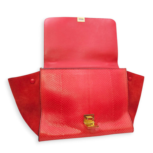 Trapeze Large Red Shoulder Bag in Python, Gold hardware