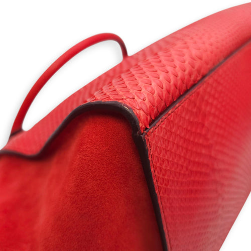 Trapeze Large Red Shoulder Bag in Python, Gold hardware