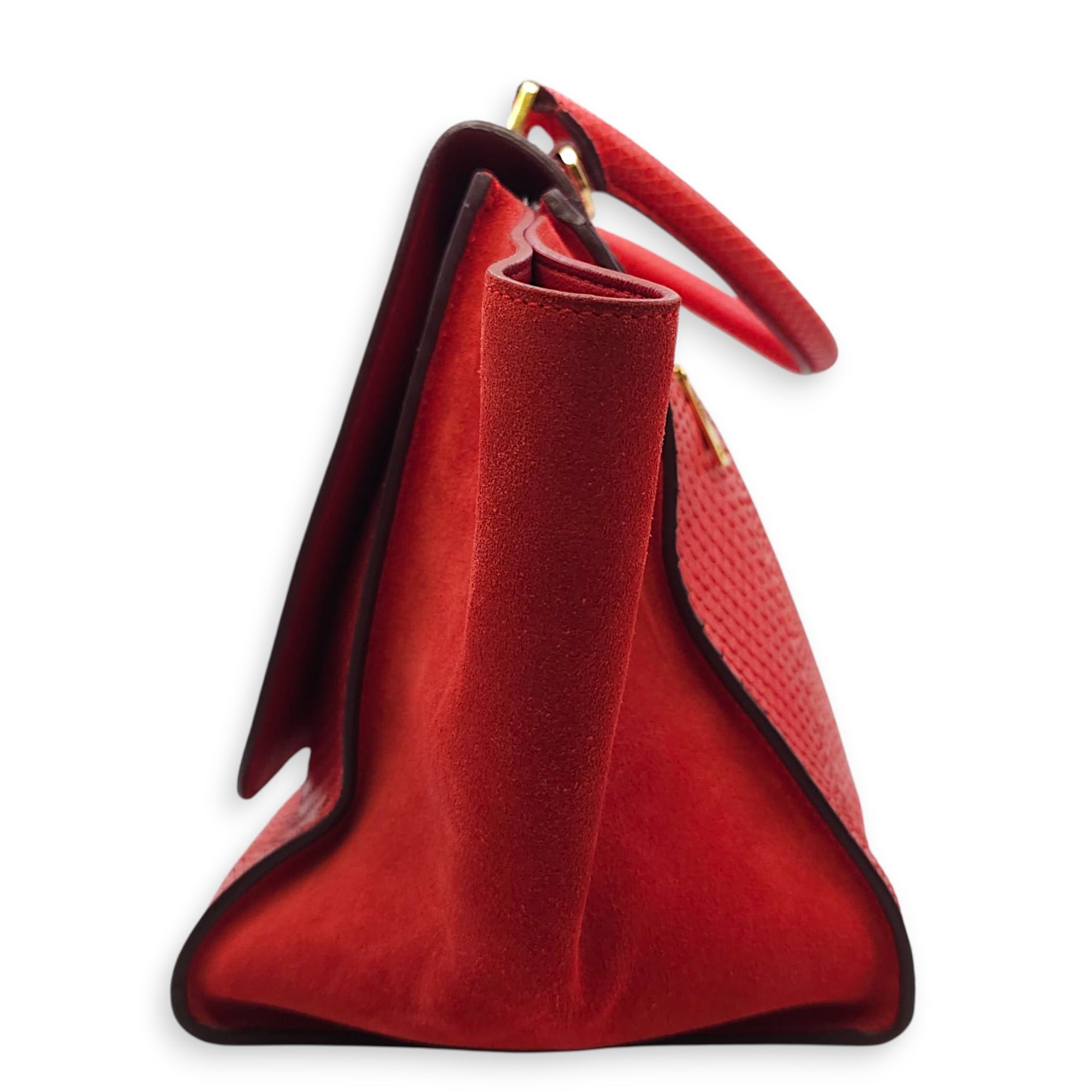 Trapeze Large Red Shoulder Bag in Python, Gold hardware