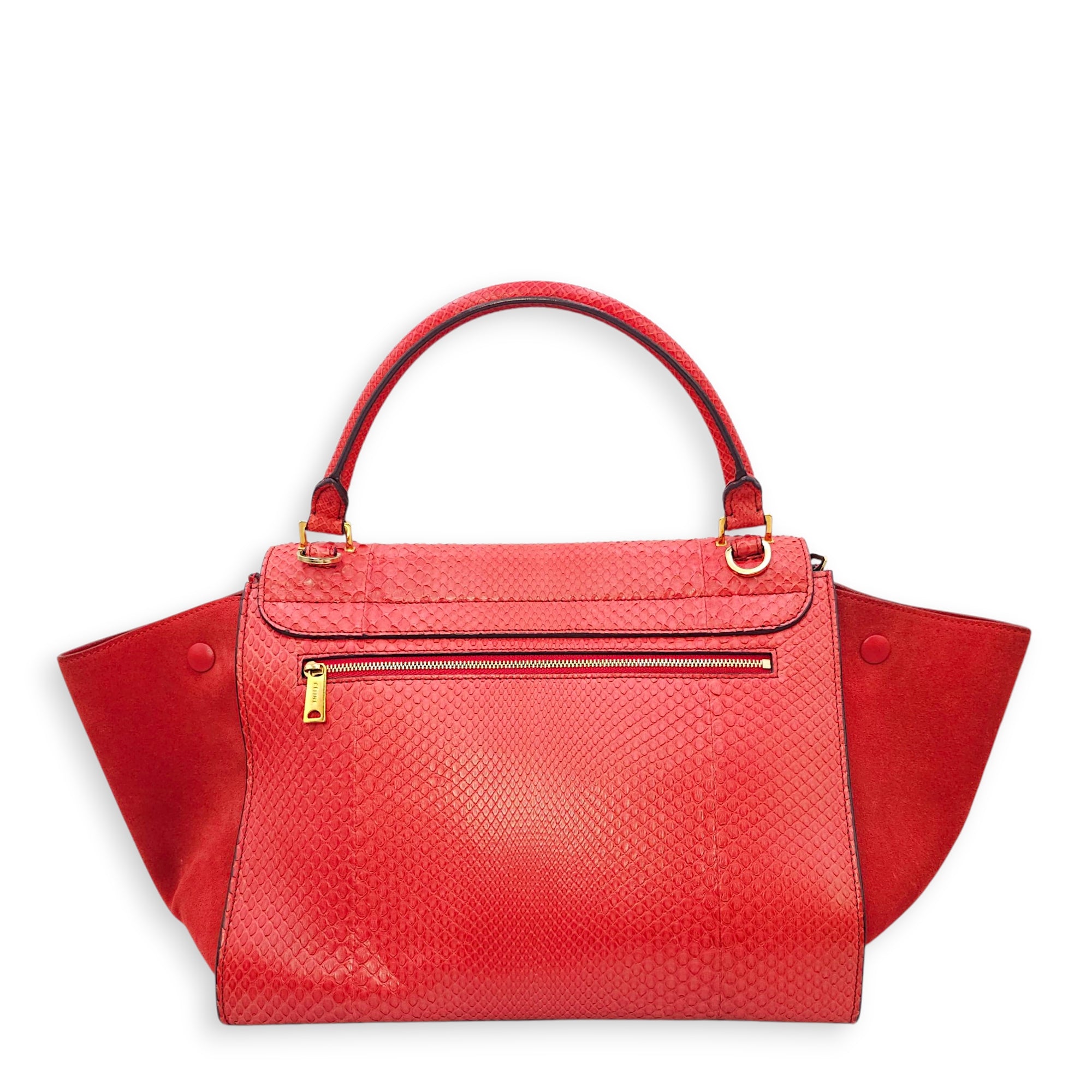 Trapeze Large Red Shoulder Bag in Python, Gold hardware
