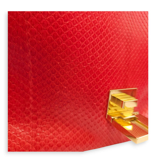 Trapeze Large Red Shoulder Bag in Python, Gold hardware