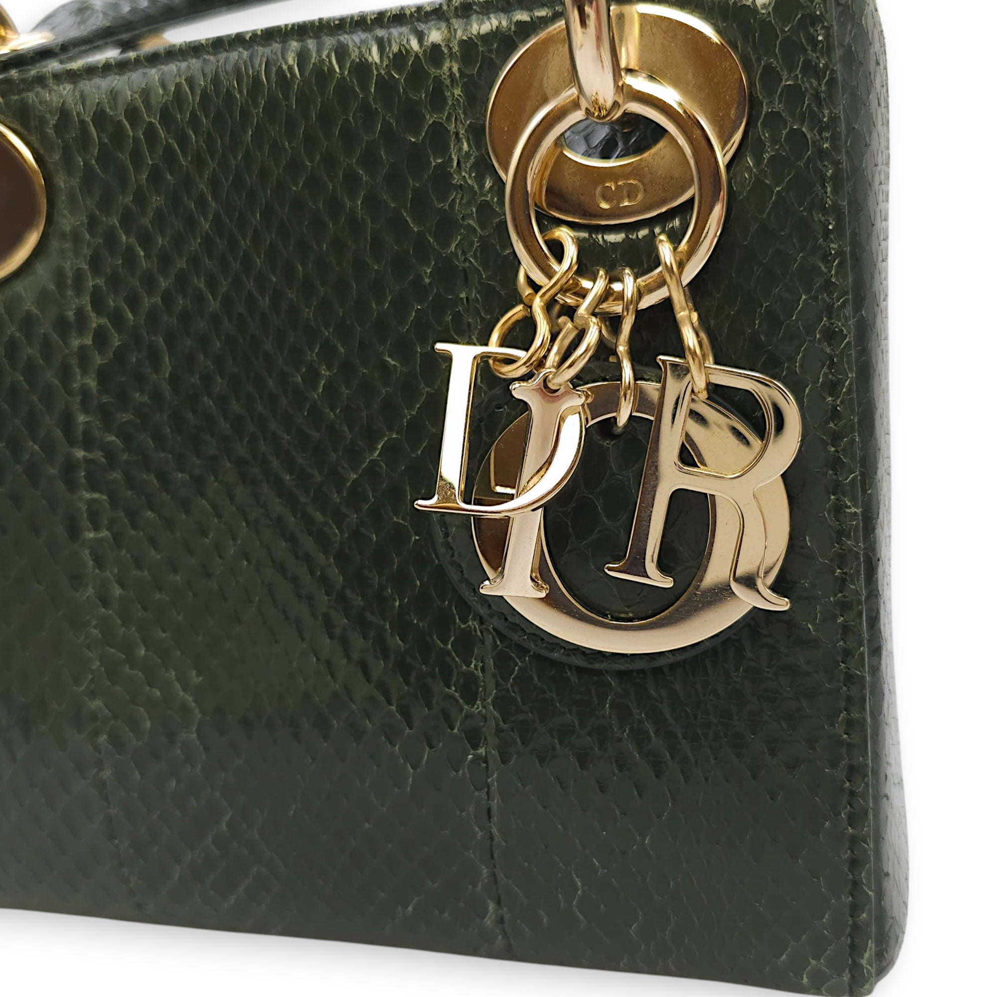 Lady Dior Mini Green Crossbody Bag in Python, Gold hardware