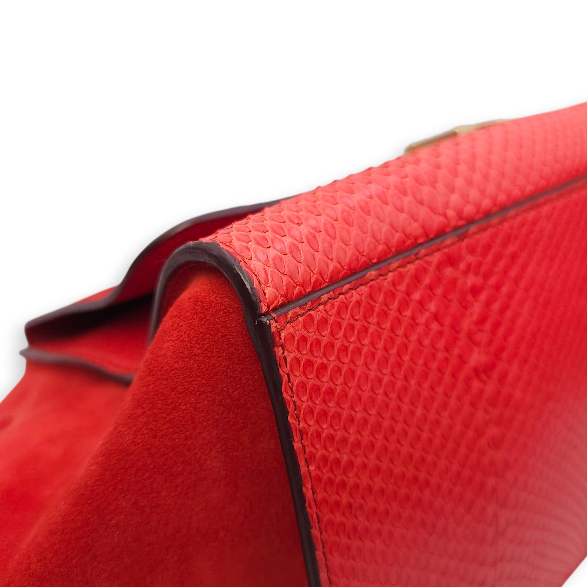 Trapeze Large Red Shoulder Bag in Python, Gold hardware