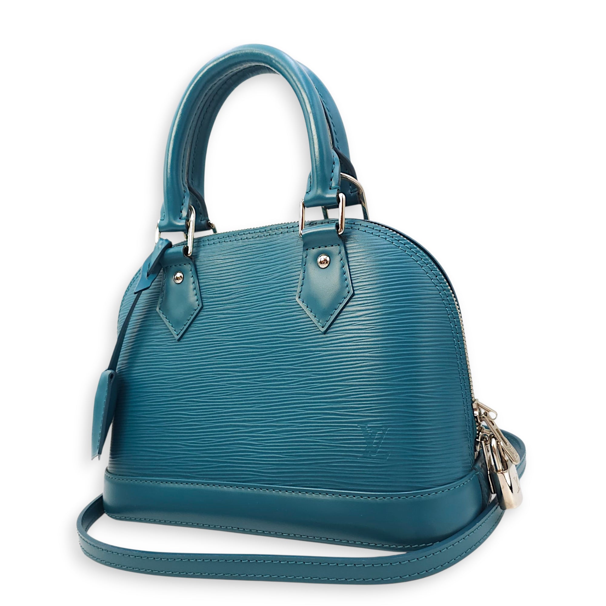 Alma BB Blue Crossbody Bag in Epi Leather, Silver hardware