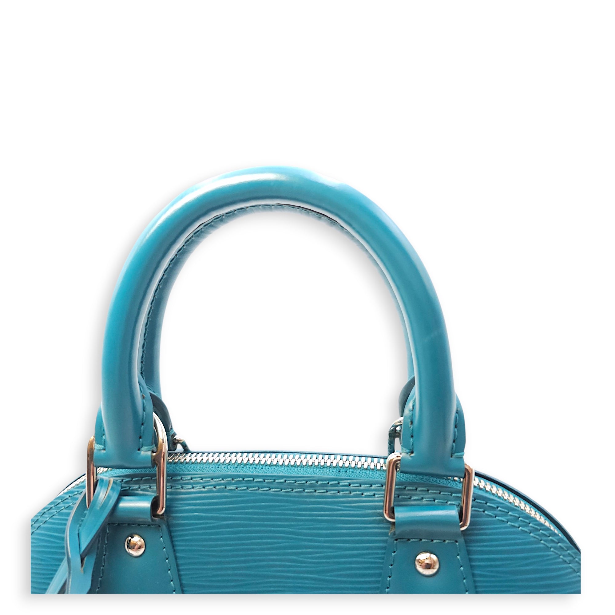 Alma BB Blue Crossbody Bag in Epi Leather, Silver hardware