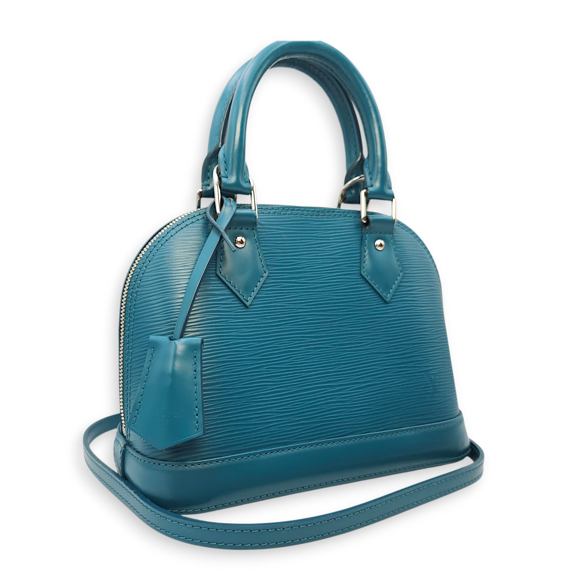 Alma BB Blue Crossbody Bag in Epi Leather, Silver hardware