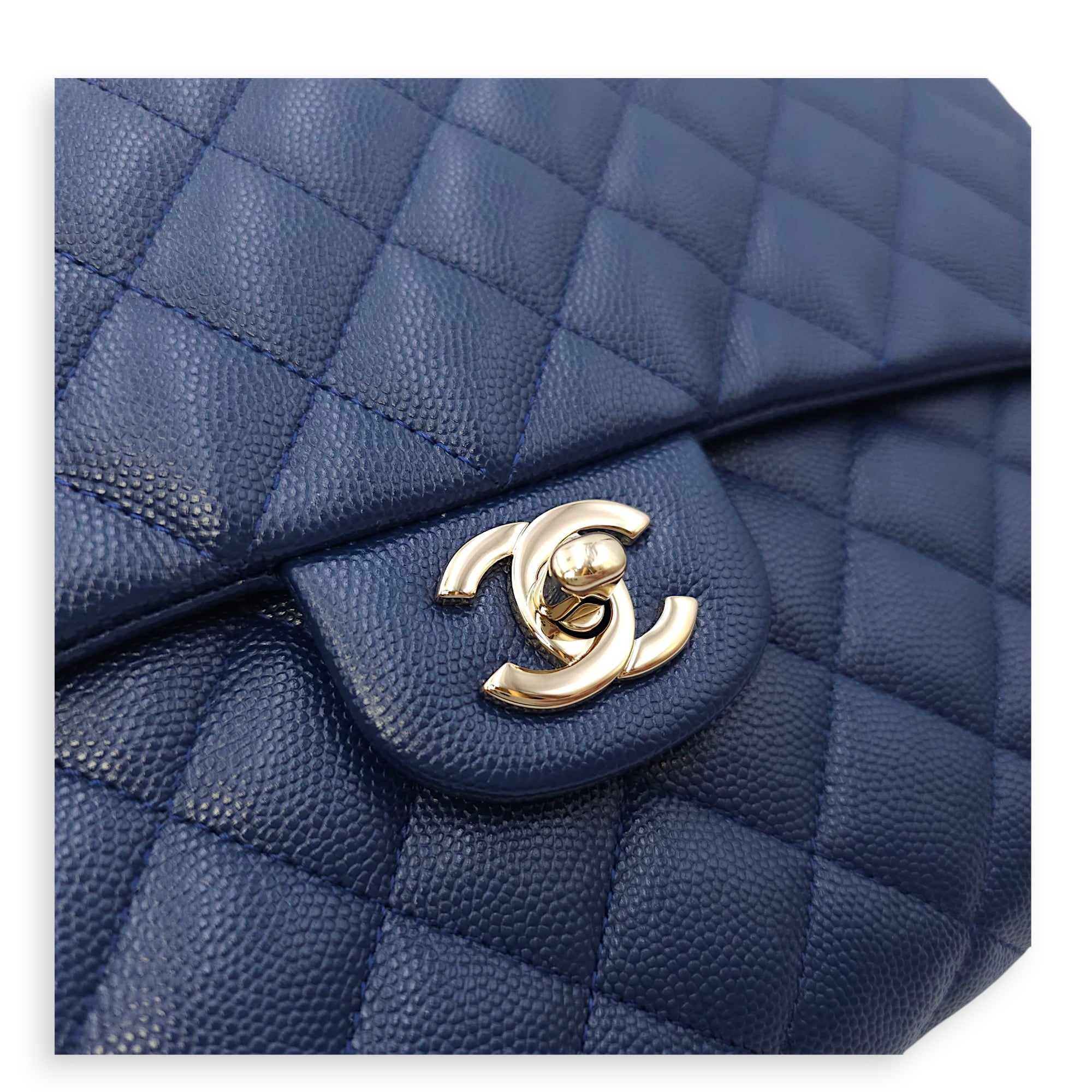 Envelope 28cm Blue Clutch in Caviar Leather Gold hardware CL2511-17134 4