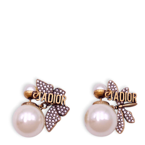 Tribales Bee White Resin Pearl Earrings , Gold hardware
