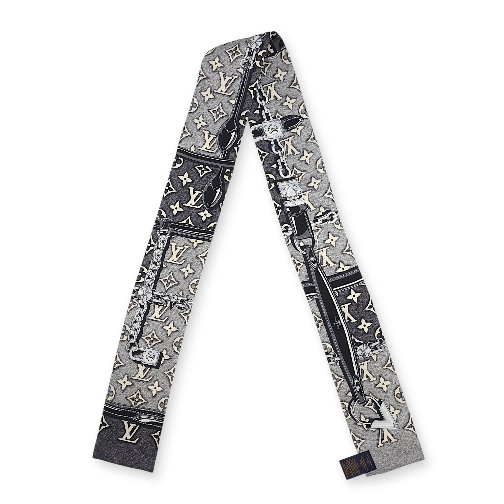 Silk Monogram Jacquared Denim Bandeau Gris Black Twilly