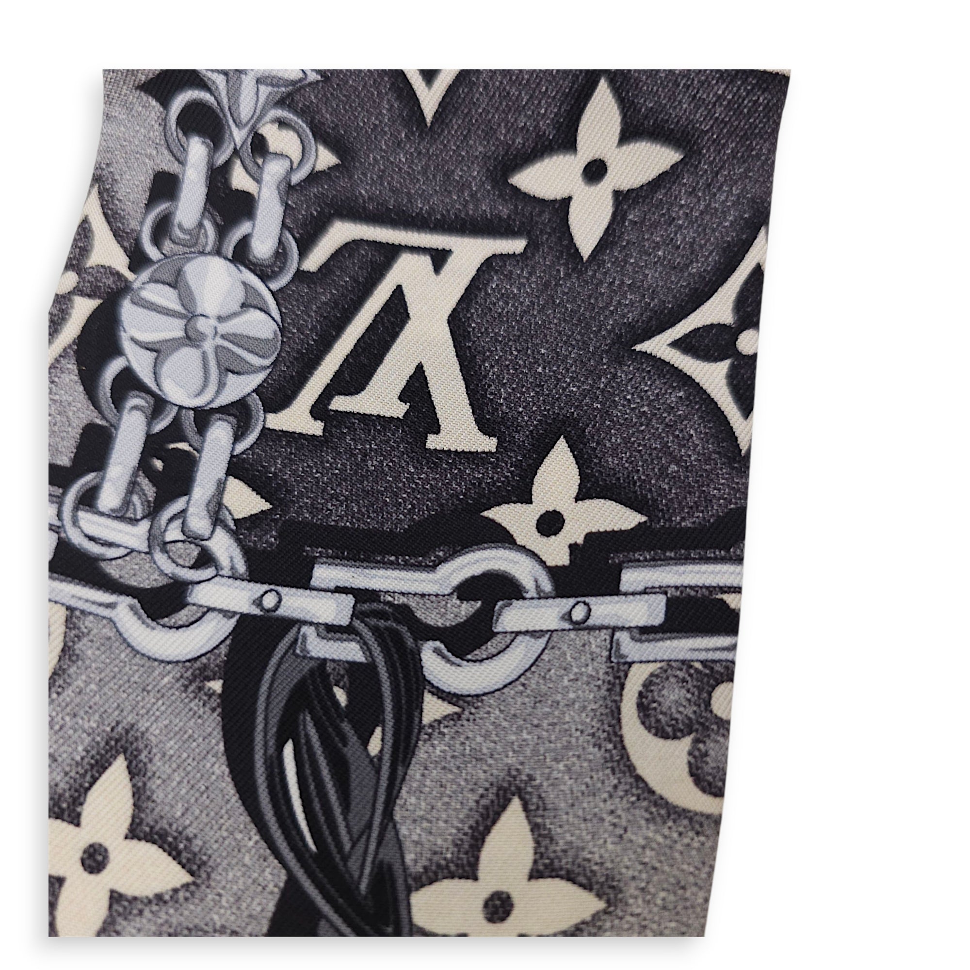 Silk Monogram Jacquared Denim Bandeau Gris Black Twilly