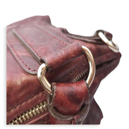 Pandora 30cm Maroon Shoulder Bag in Calfskin, Silver hardware