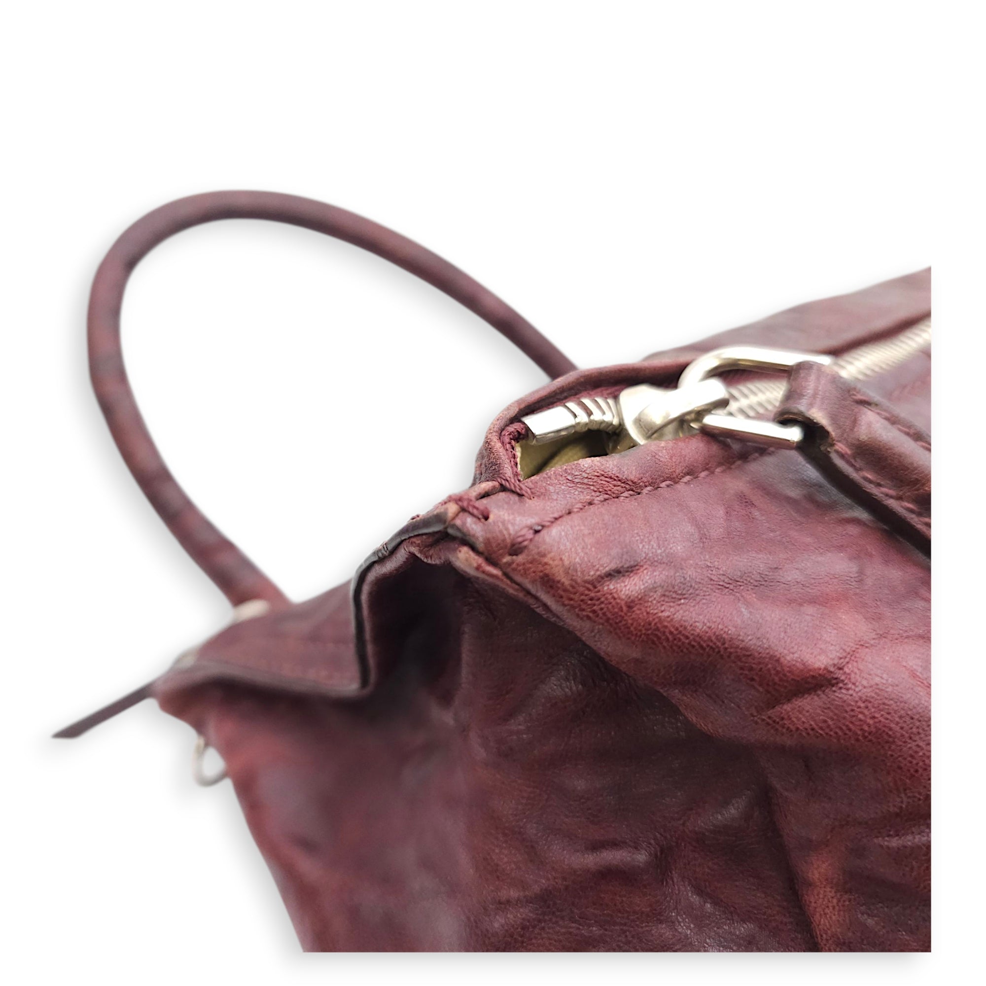 Pandora 30cm Maroon Shoulder Bag in Calfskin, Silver hardware