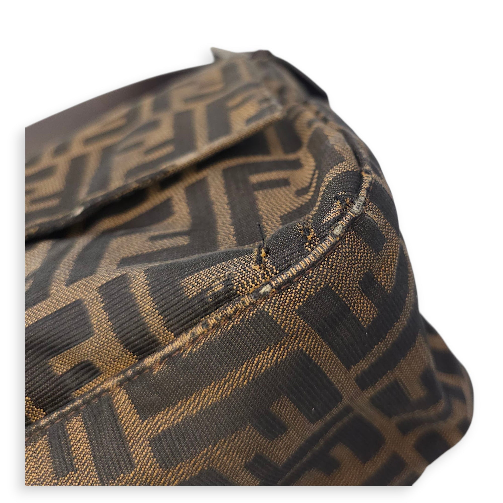 Zucca Mamma Baguette Brown Shoulder Bag in Canvas, Silver hardware