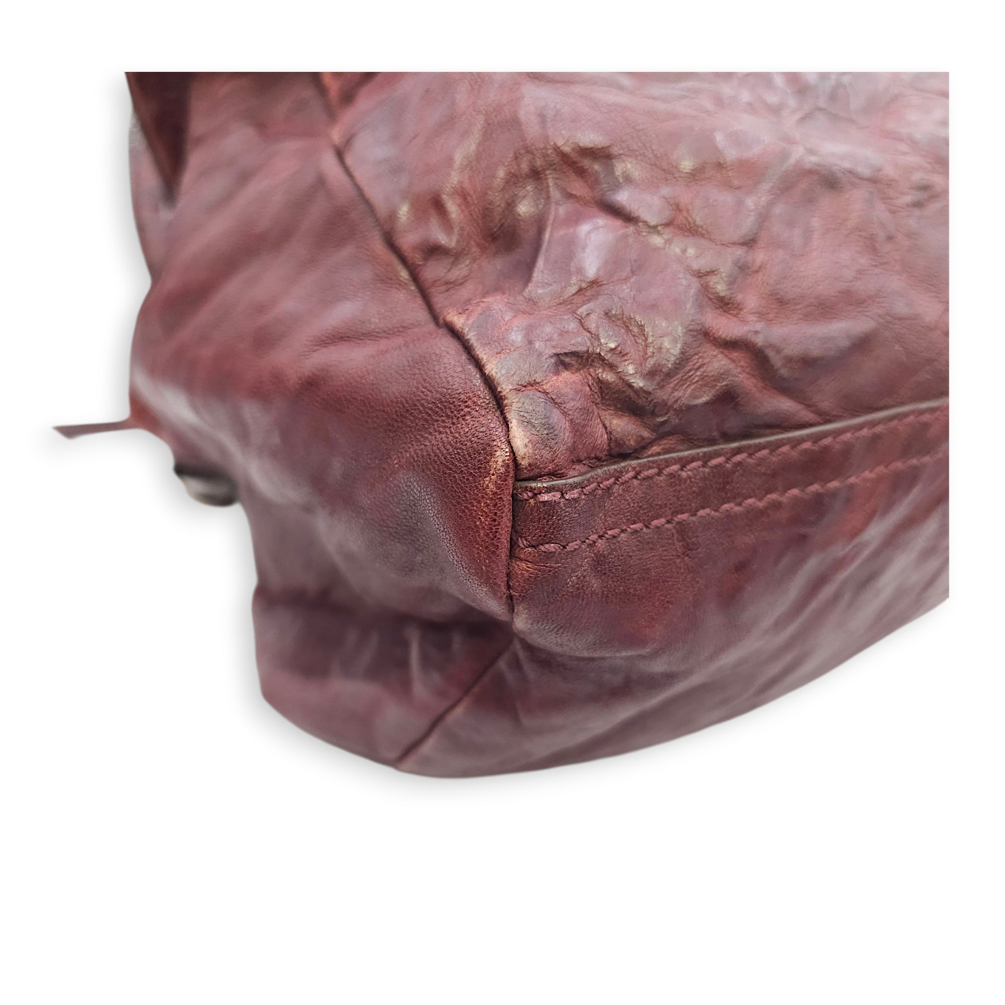 Pandora 30cm Maroon Shoulder Bag in Calfskin, Silver hardware