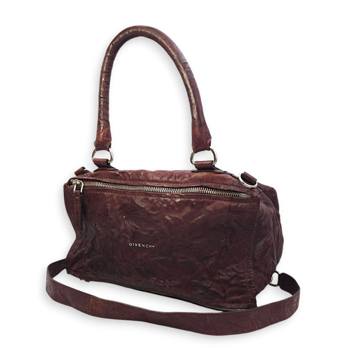 Pandora 30cm Maroon Shoulder Bag in Calfskin, Silver hardware