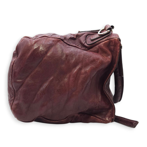 Pandora 30cm Maroon Shoulder Bag in Calfskin, Silver hardware