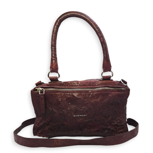 Pandora 30cm Maroon Shoulder Bag in Calfskin, Silver hardware