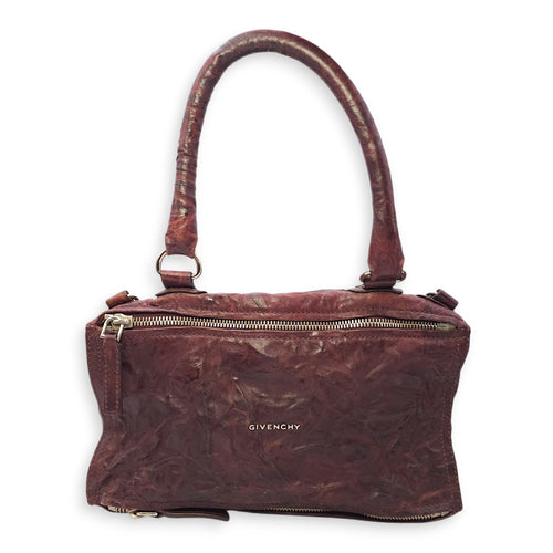Pandora 30cm Maroon Shoulder Bag in Calfskin, Silver hardware
