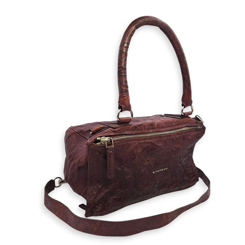 Pandora 30cm Maroon Shoulder Bag in Calfskin, Silver hardware