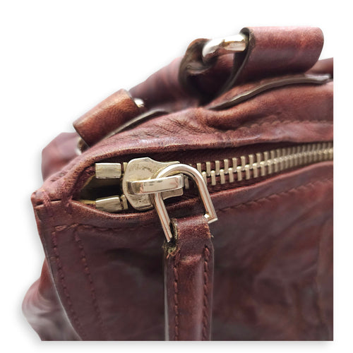 Pandora 30cm Maroon Shoulder Bag in Calfskin, Silver hardware