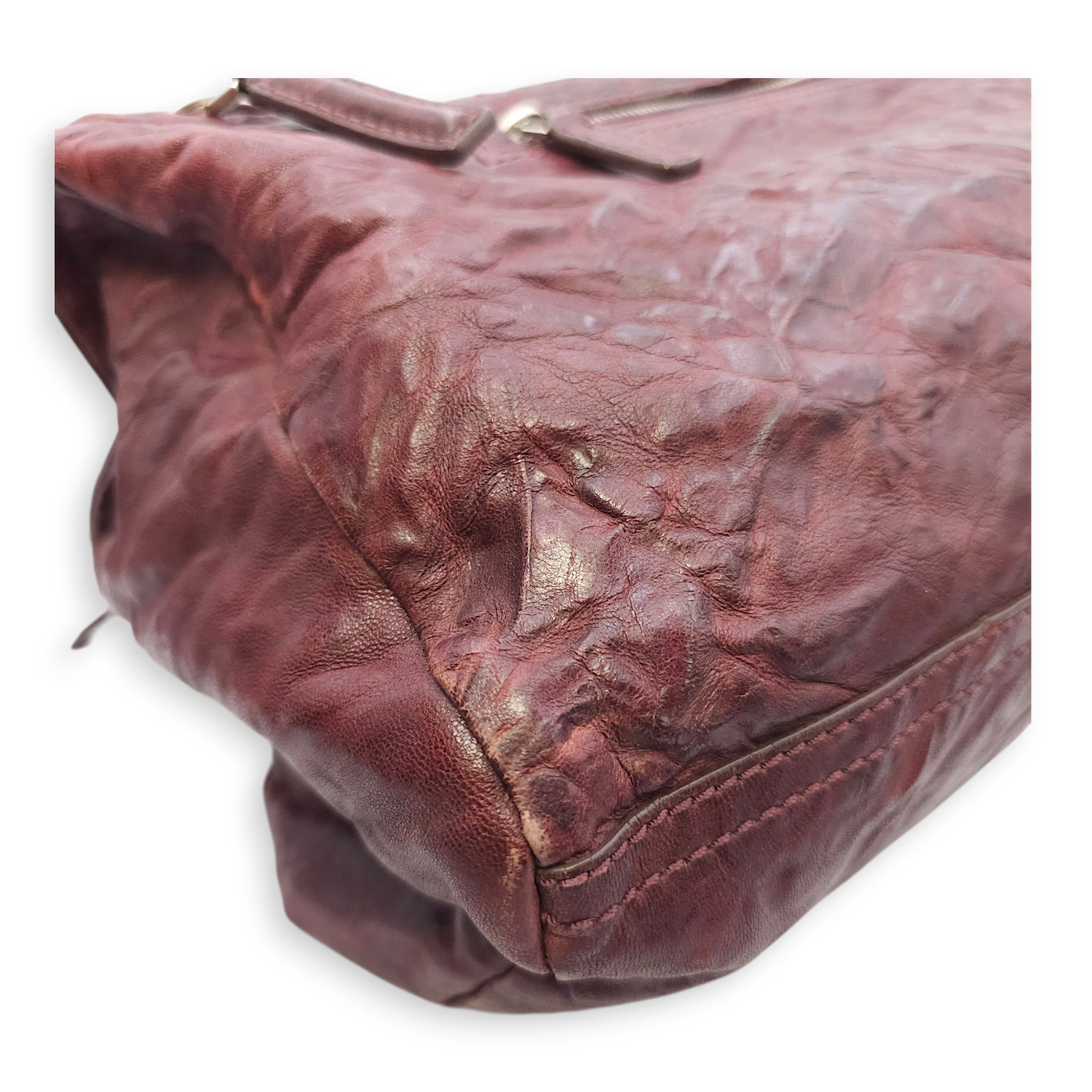 Pandora 30cm Maroon Shoulder Bag in Calfskin, Silver hardware