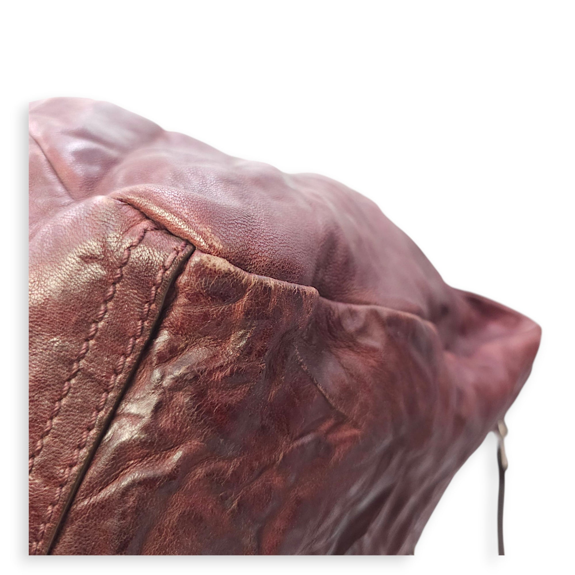 Pandora 30cm Maroon Shoulder Bag in Calfskin, Silver hardware