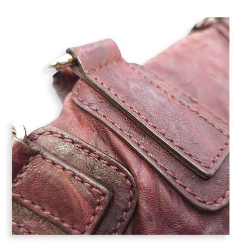 Pandora 30cm Maroon Shoulder Bag in Calfskin, Silver hardware