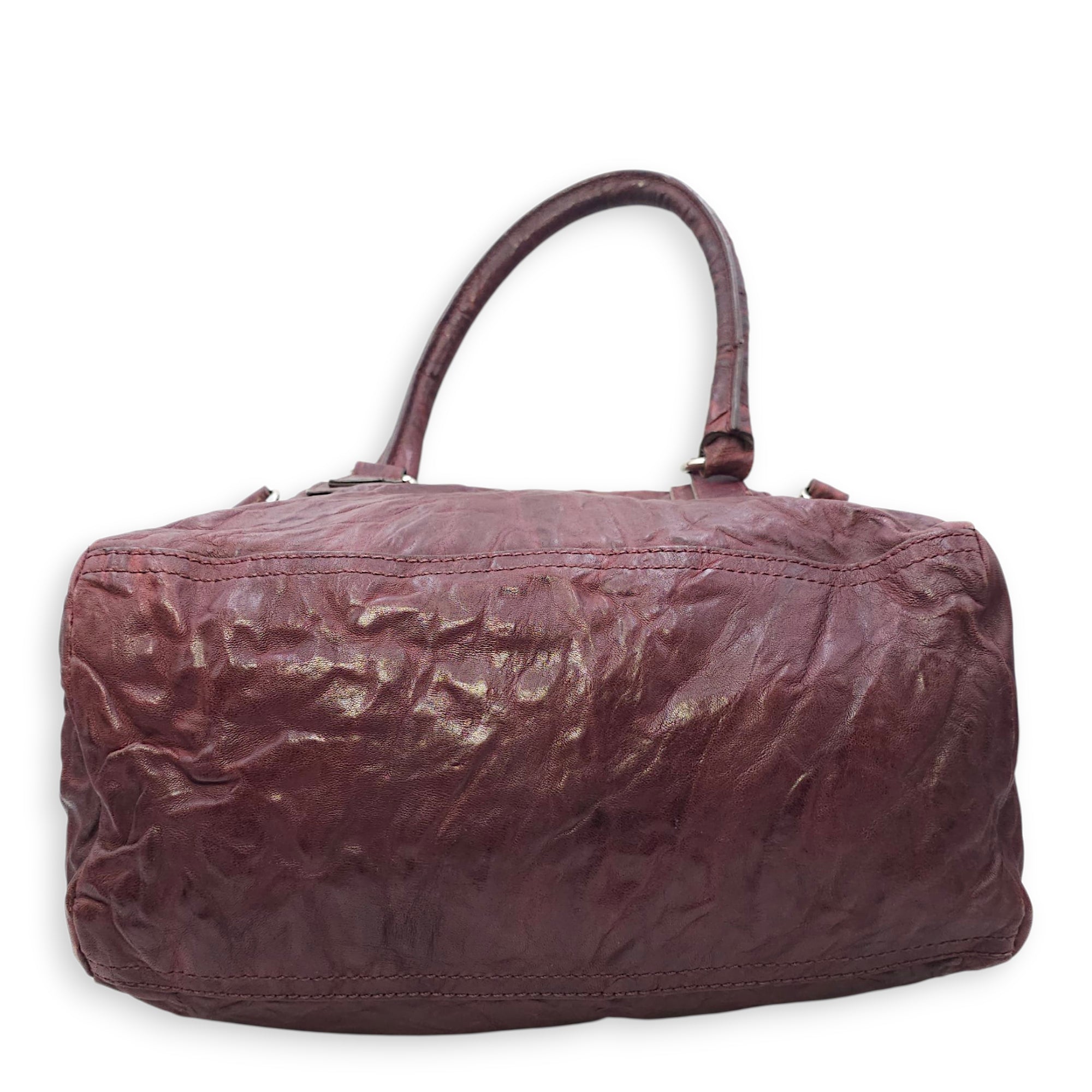 Pandora 30cm Maroon Shoulder Bag in Calfskin, Silver hardware
