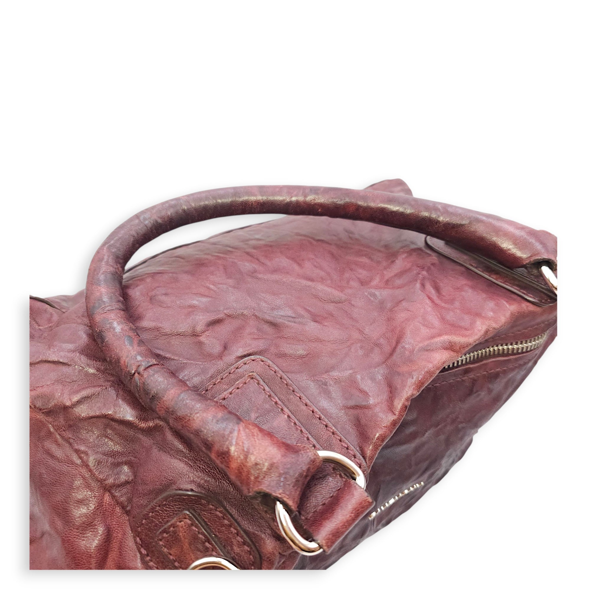 Pandora 30cm Maroon Shoulder Bag in Calfskin, Silver hardware