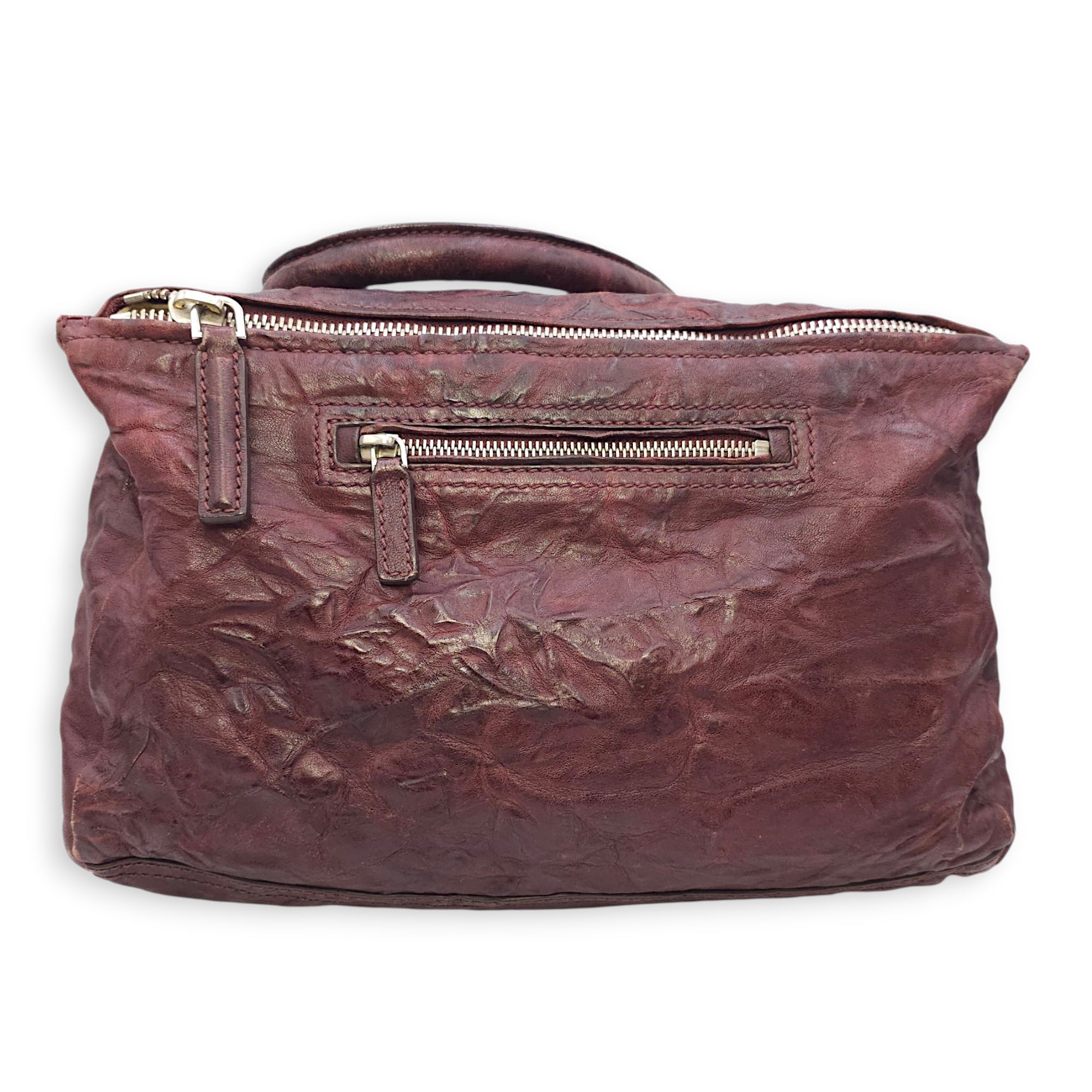 Pandora 30cm Maroon Shoulder Bag in Calfskin, Silver hardware