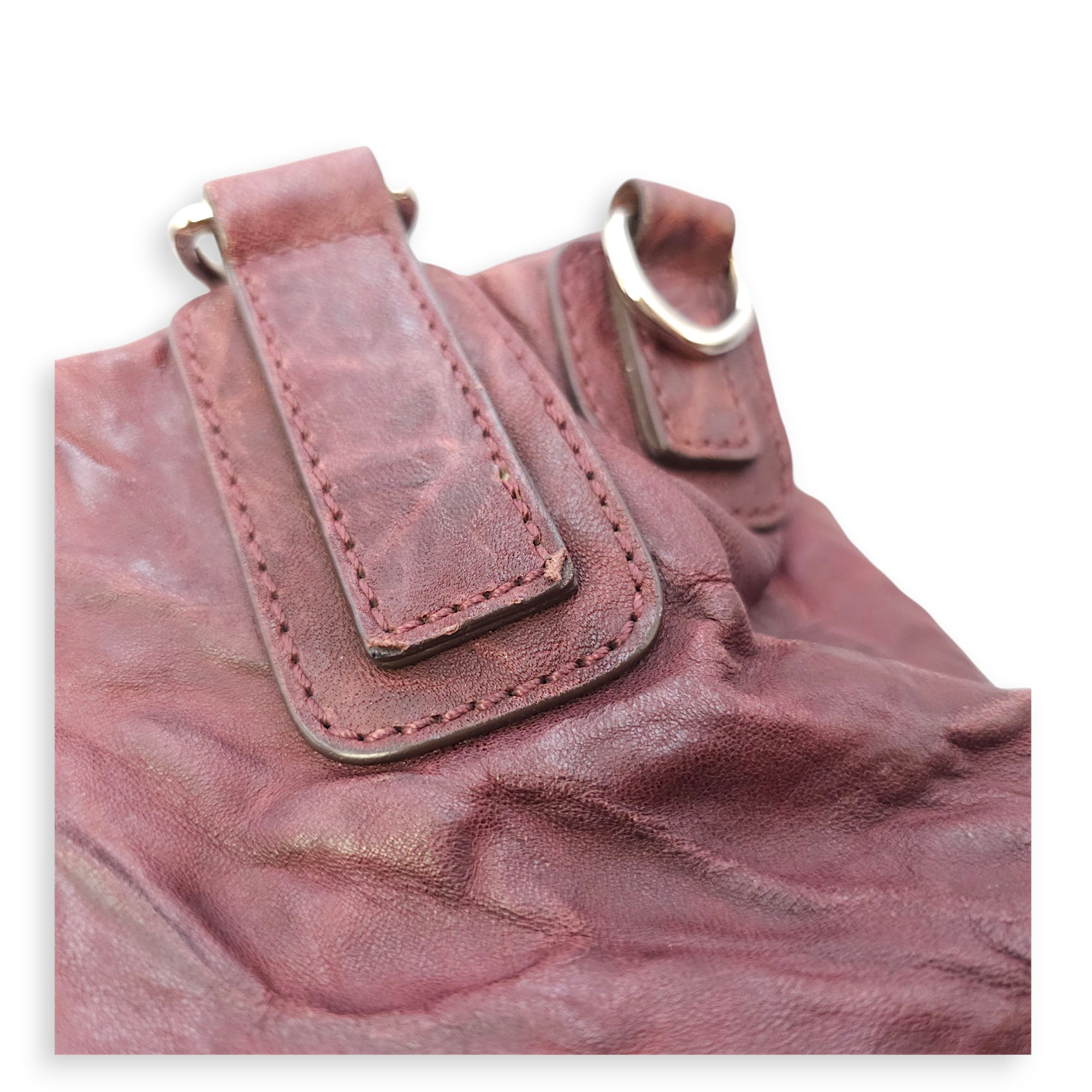 Pandora 30cm Maroon Shoulder Bag in Calfskin, Silver hardware