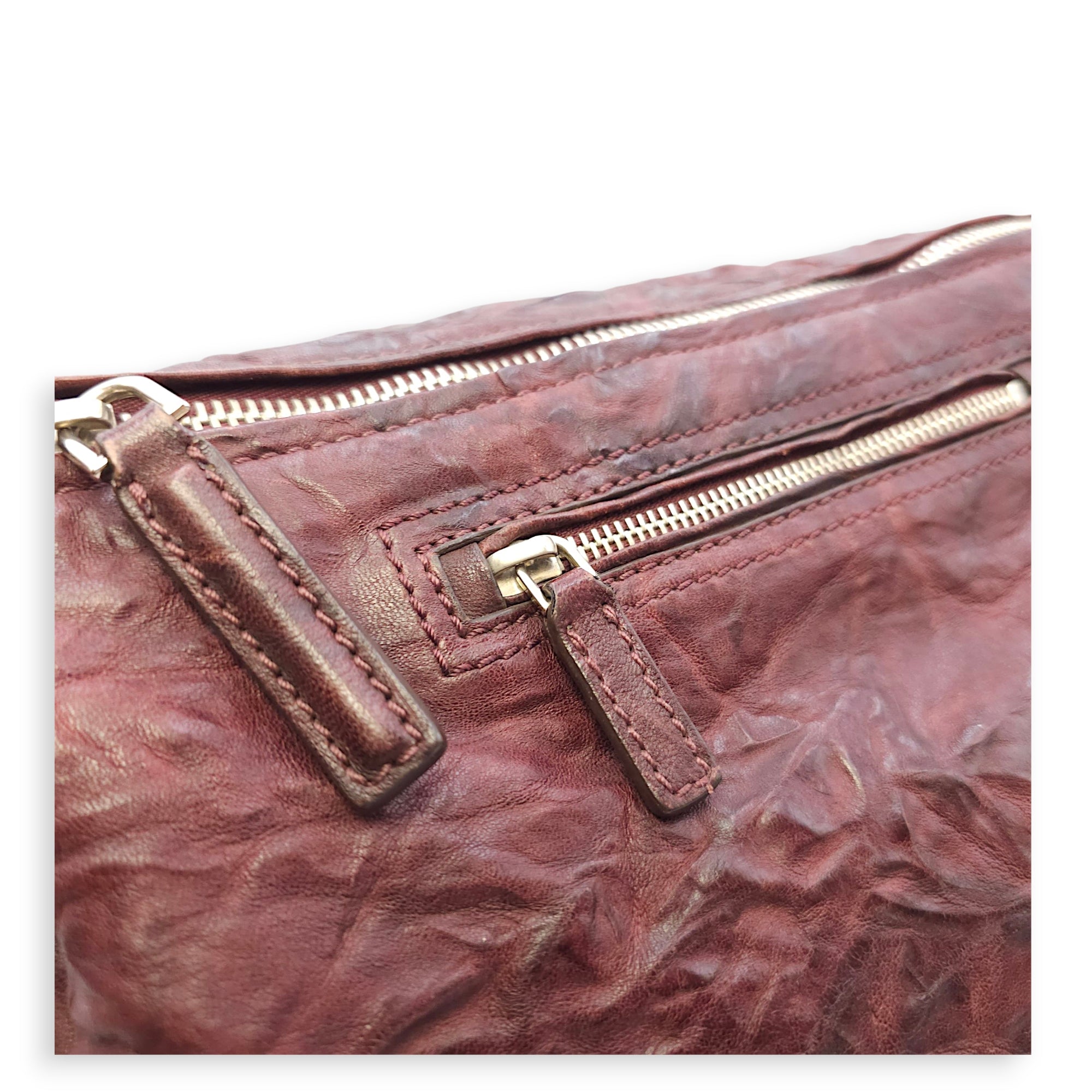 Pandora 30cm Maroon Shoulder Bag in Calfskin, Silver hardware