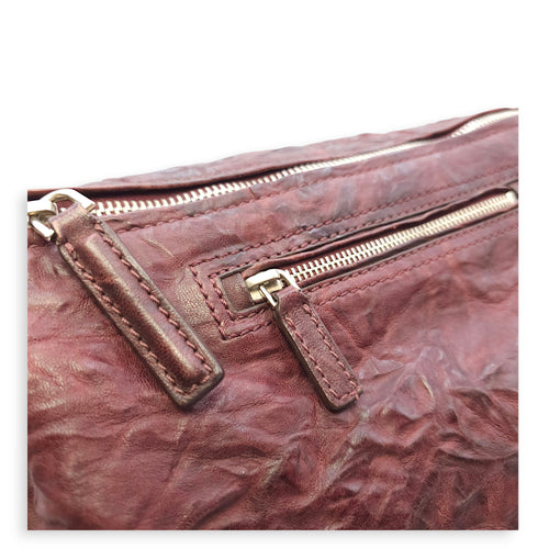 Pandora 30cm Maroon Shoulder Bag in Calfskin, Silver hardware