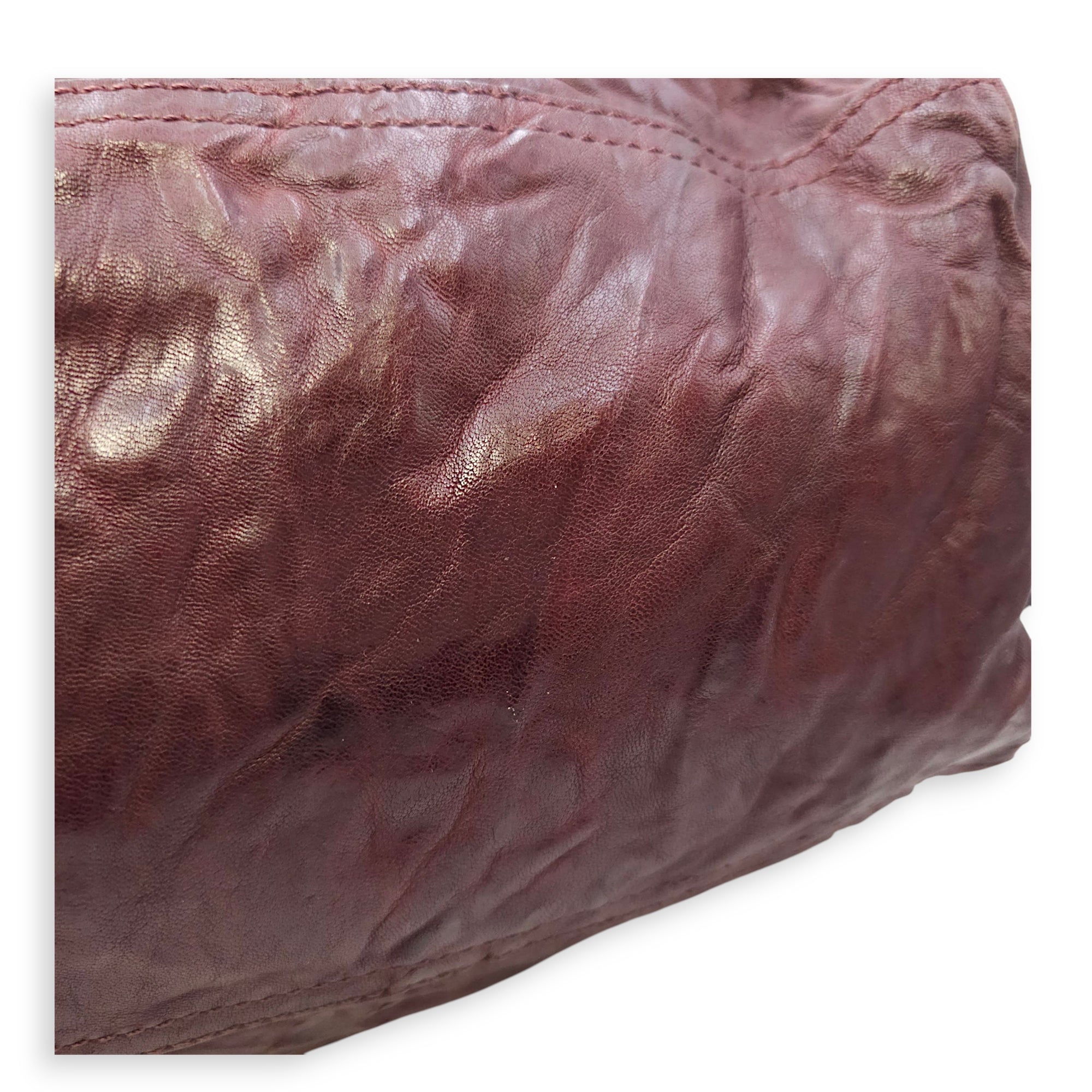 Pandora 30cm Maroon Shoulder Bag in Calfskin, Silver hardware